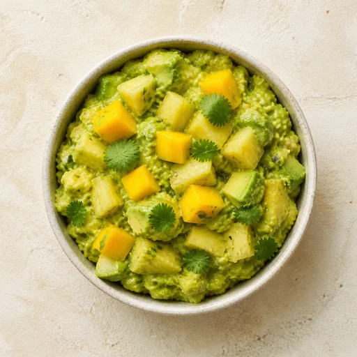 Guacamole tropical com manga e ananás