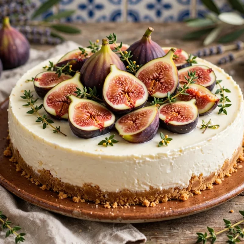 Cheesecake frio de requeijão, figo e tomilho-limão