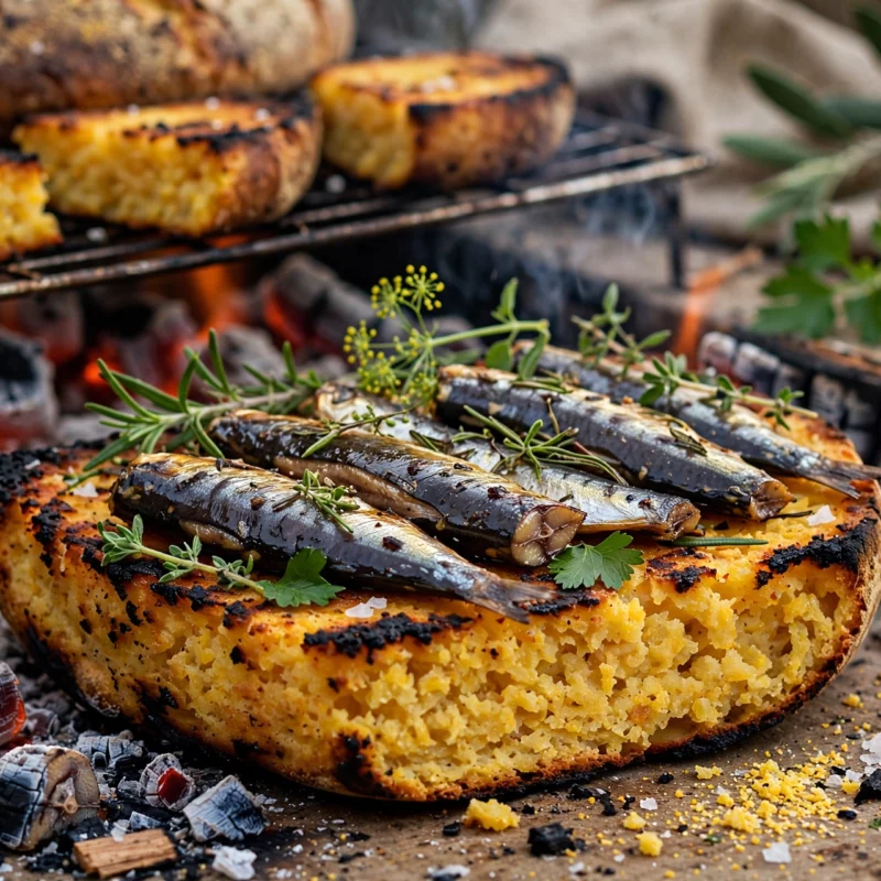 Broa de Milho Barbela com Sardinha Fumada na Brasa
