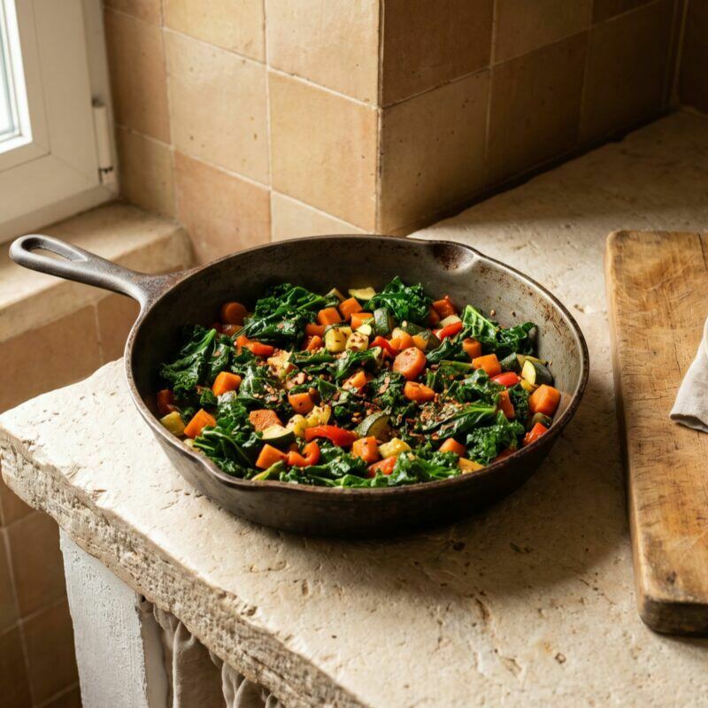 Couve Salteada com Legumes e Especiarias