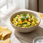 Guacamole tropical com manga e ananás