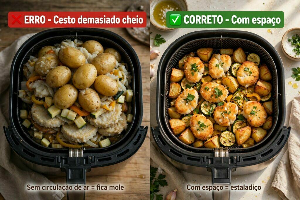 Infográfico comparativo de tempos de cozedura em diferentes potências de airfryer