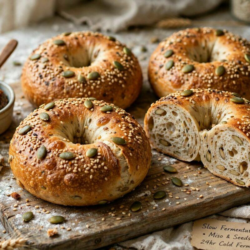 Bagel de Fermentação Lenta com Miso e Sementes