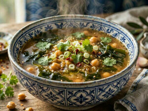 Caldo de Miso com Algas Wakame, Grão e Coentros
