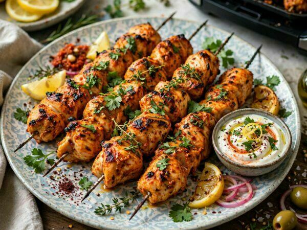 Espetada de Frango com Iogurte, Limão e Harissa na Airfryer