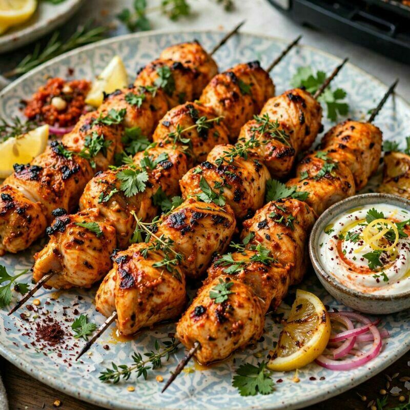 Espetada de Frango com Iogurte, Limão e Harissa na Airfryer