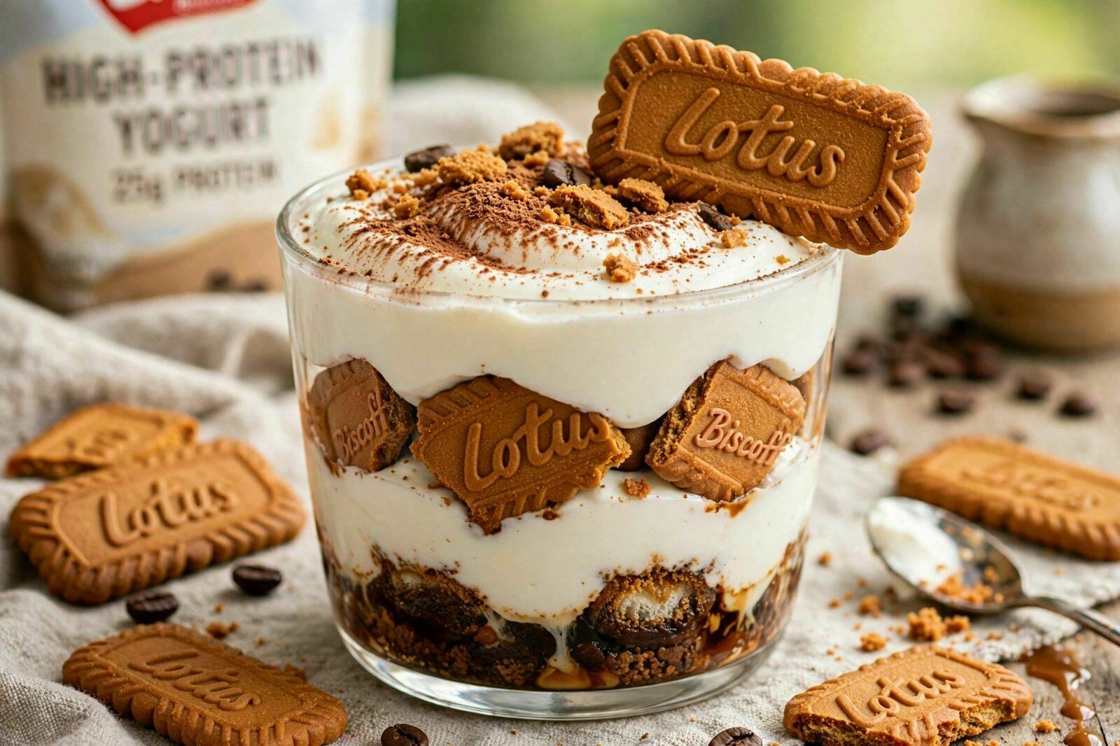 Yogurt Tiramisu com Lotus Biscoff e Café